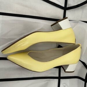 Anne Klein Yellow Heels with White Block Heel